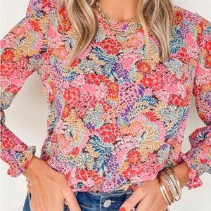 Multicolor Puff Sleeve Floral Blouse